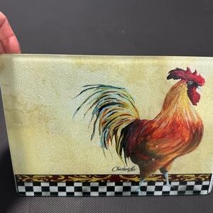 Rooster Art glass cutting board or trivet cheese board serving tray